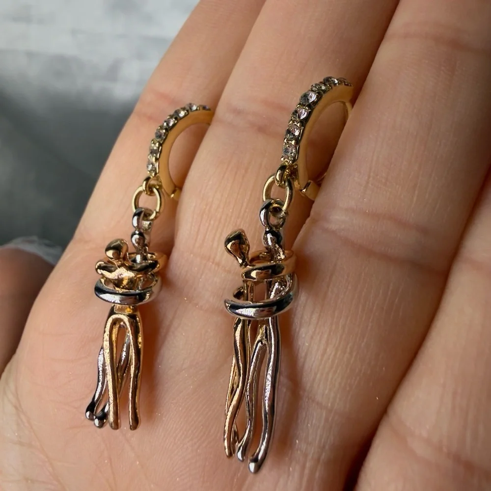 New! 3 Tone stainless steel Love Gold Silver  And Pink Gold Hoop Earrings